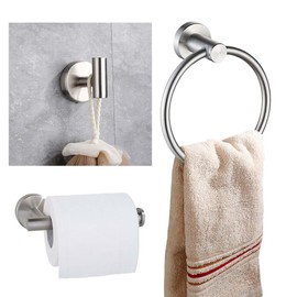 Towel Holders for Bathrooms Wall Mounted - 3 Set Silver Brushed Toilet Roll Holder, Towel Rail 090307