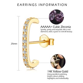 VYYU Gold Earrings for Women - C Shaped Stud Earrings with Cubic Zirconia, Anti-allergic Sleeper Earrings | Hypoallergenic Earrings Jewellery Earrings Gifts Christmas Birthday Gifts