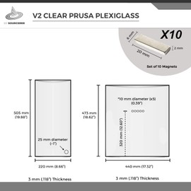 3D SOURCERER Plexiglass Kit for Prusa V2 Compatible with IKEA Lack 3D Printer Enclosure Build | 3mm 5-Pack Acrylic | x10 Magnets (20x6x2mm) | x3 440x473mm (17.3”x18.6) & x2 220x505mm (8.65"x19.9")
