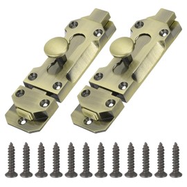 MECCANIXITY Barrel Bolt Latch, 4 Inch Vintage Slide Lock 2Pcs with Mounting Screws for Wooden Door Barn Fence Shed Window, Green Bronze