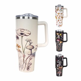 LLZTWOWD 40oz Rianbow Mushroom Tumbler with Handle and Straw Stainless Steel Water Bottle Double Wall Vacuum Reusable Travel Mug Hot or Cold Cup Gift for Man/Woman (Plant)