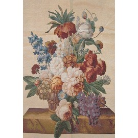 DaDa Bedding Autumn Banquet Tapestry - Blooming French Countryside Floral Needle Stitched Woven Wall Hanging - Bordered with Rod Pocket Loops