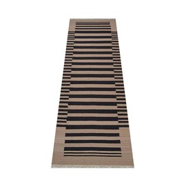 Rugsotic Carpets Hand Woven Flat Weave Kilim Wool 3'x13' Runner Rug Contemporary Cream Charcoal D00125
