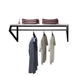 FURVOKIA Modern Simple Men's and Women's Clothing Store Heavy Duty Metal Display Stand,Wall-Mounted Garment Rack with Wood,Clothes Rail,Bathroom Hanging Towel Rack (Black Square Tube, B-39 L)