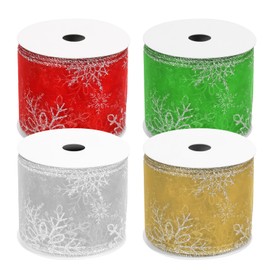 Cimeton 4 Rolls Snowflake Glitter Wired Ribbon 2.5 inch Wide 10 Yards Long Glitter Snowflakes Wired Ribbon Christmas Snowflakes Ribbon Organza Glitter Ribbon for Wreaths Gift Wrapping(Red/Gold/Silver/Green)