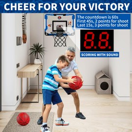 deAO Basketball Hoop Indoor,Mini Basketball Hoop with 4 Balls & Electronic Scoreboard &50 PCS Basketball Cartoon Stickers,Over The Door Basketball Hoop,Sports Game Gift for Teens Boy Girl Ages 3+