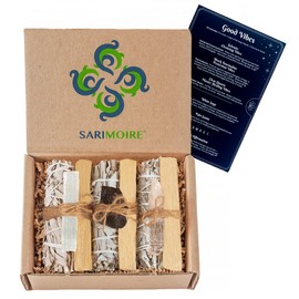 White Sage Bundles Palo Santo Sticks Selenite Black Tourmaline Clear Quartz Crystals Stones - Metaphysical and Spiritual Supplies - Good Vibes Kit