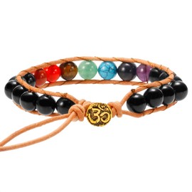 Nupuyai Black Agate Reiki Healing Crystal Bracelet for Women Men, Adjustable Braided Beads Chakra Stone Bracelet