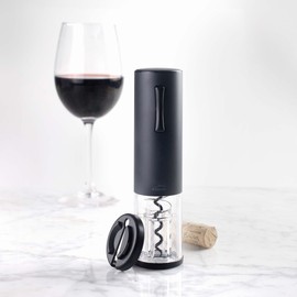 Lacor - 63057 - Black Luxe electric corkscrew, made of stainless steel, automatic wine opener, elegant, modern and ergonomic, lighting and LED display, diameter 5 x 19 cm, matte black