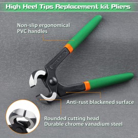 LEONTOOL 24 Pairs High Heel Replacement Tips with 6 Inches Stiletto Remove Pliers, Shoe Repair Kit for Women Shoe Heel Repair, 6 Size(8-12.5mm), 2.4/3.0mm Nail Diameter, Beige, Black