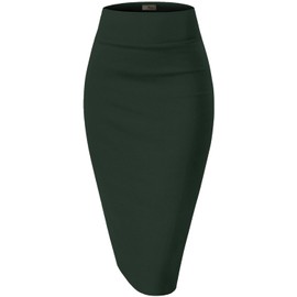 Hybrid & Company Women's Premium Nylon Ponte Stretch High Waist Pencil Suit Skirt Below Knee KSK45002 1073T Hunter XL