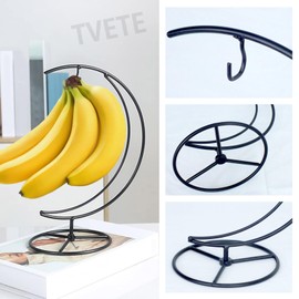 TVETE Banana Holder Hanging Banana Rack Iron with Hook Moon Bracket Removable Easy Installation Banana Scratch Resistant Freshness Long Lasting Multi-functional Fruit Stand Desktop Display Modern