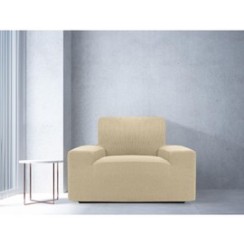 Faverti Elastic Armchair Cover for Single Chair, High-Quality Protection Made of Jacquard Fabric, Cotton Feel, Real Model | Armchair Cover Beige