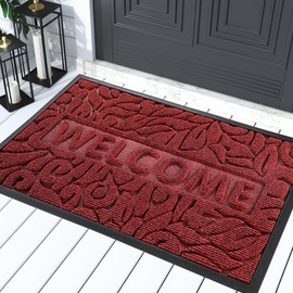 Yimobra Christmas Doormat, 29.5x17 Waterproof Welcome Mat Outdoor Indoor, All-Weather Non Slip Door Mat Outside Entrance, Low-Profile Front Door Mat, Porch and Patio Entryway Mat, Wine Red