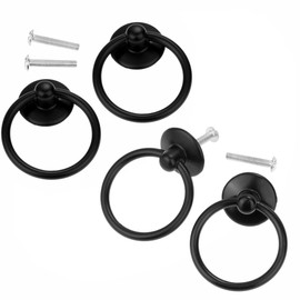 IFUDE Pack of 10 Drawer Handles, Black, Round Furniture Handles with Screws, Furniture Door Handles, Pull Ring for Kitchen Cabinets, Drawers, Cupboards, Chest of Drawers, Furniture Cabinet