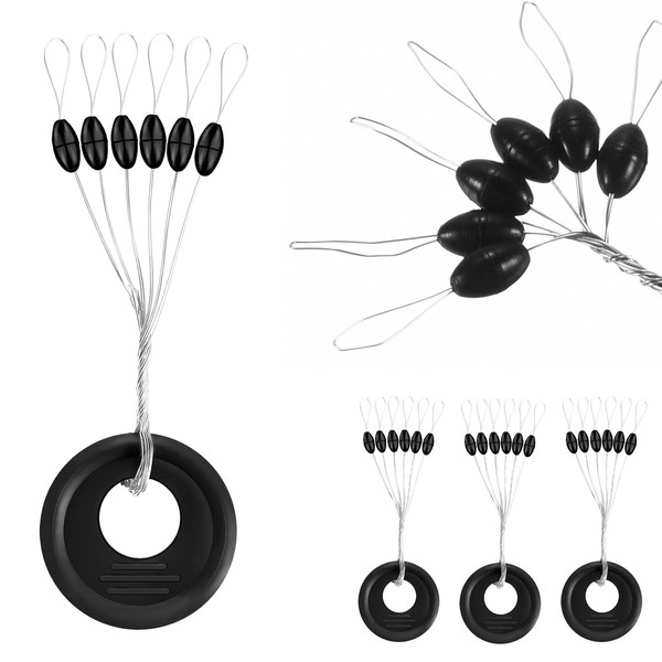 FVIZAL 600 Pcs Float Stops, 100Groups 6 in 1 Black Rubber Space Beads Cylindrical Fishing Bobber, Black Oval Shape Float Stop Available, Waggler Float Fishing Grip Stop Fishing Bobber Stopper