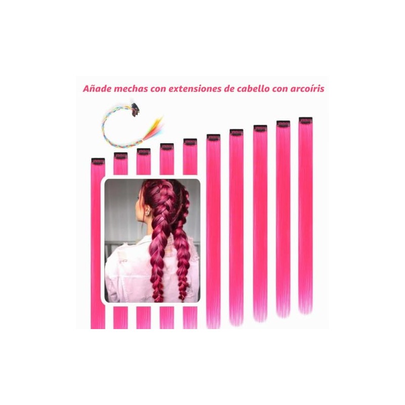 Beavorty 20 Piezas Extensiones De Cabello Rosa Clip De Color