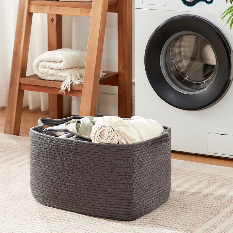 OIASKET Large Toy Basket, Rectangle Woven Rope Storage Basket for