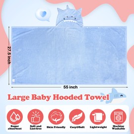 Preboun 5 Pcs Kids Hooded Bath Towel Set Hooded Towel for Kids 27.5" x 55" Large Kids Bath Towel for 3-10 Yrs Soft Hooded Towel Wrap for Kids Hooded Bathrobe Soft Toddler Towels for Boy Girl