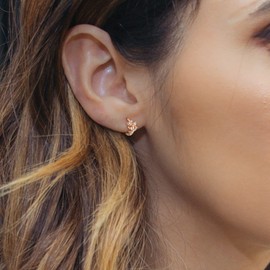 BriLove 14K Rose-Gold-Plated Hoop Earrings for Women 925 Sterling Silver Six Leaves Huggie Hoops Cute Fine Hypoallergenic Minimalist Jewelry Gift