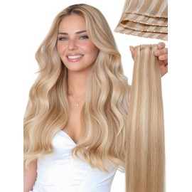LADY MIRANDA Double Weft Invisible Hair Extensions Real Human Hair Genius Hand Tied Weft Hair Extensions Human Hair 100% Remy 18 Inch 100g Seamless Genius Twin Tab Remy Human Hair (18/60)