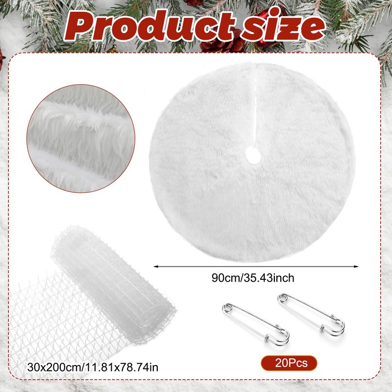 Jetec Christmas Cat Proof Tree Skirt Kit with Soft White
