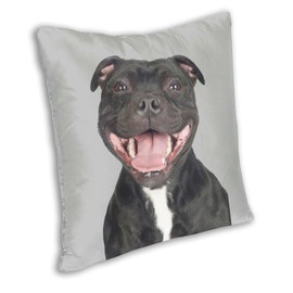 Funny Staffordshire Bull Terrier Cushion Cover Staffie Laughing Staffy Dog Throw Pillow Case 18X18 Inch Novelty Dogs Puppy Gifts Home Decor