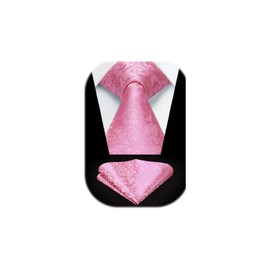 HISDERN Men's Wedding Tie with Pocket Square Paisley Formal Classic Men's Tie and Handkerchief Set for Men, N-pink, One size fits all