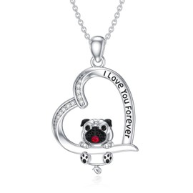 HUKKUN Cute Heart Necklace 925 Silver Bearded Dragon/Shihtzu/Lemur/Chihuahua/Pug/Shepherd/Red Panda Pendant Necklace Cute Jewelry Gifts Women, Sterling Silver, No Gemstone