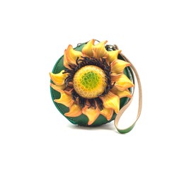 Handmade 3D Leather Coin Purse with Removable Wrist Strap (Sunflower)