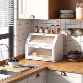 STDDRE Bread Box for Kitchen Countertop Bin Double Layer Bread Box Storage Container Extra Large Capacity Farmhouse with Diamond Pattern Windows (White, Large)