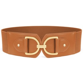 Waist Wow Wide Belt for Women Fashion Elastic Belt for Dress Vintage Waist Belt Women's Stretch Belt with Gold Buckle, brown