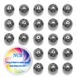 NCB 100pcs 8mm Black Hematite Beads Natural Semi Precious Beads Round Smooth Gemstones Loose Spacer Beads Charms for Necklaces Bracelets Jewelry Making (Black Hematite, 8mm 100Beads)