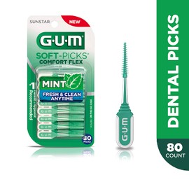 GUM Soft-Picks Comfort Flex Mint Dental Picks, New Invigorating Mint Flavor, 80 Count