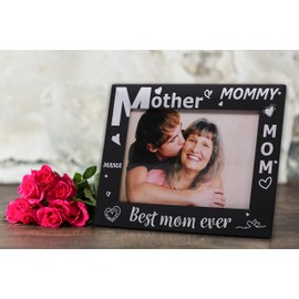 LEADEX Gift For Mom Mother's Day Photo Frame Best Mom Ever, Black Metal Engraved 4 by 6 Inch Horizontal