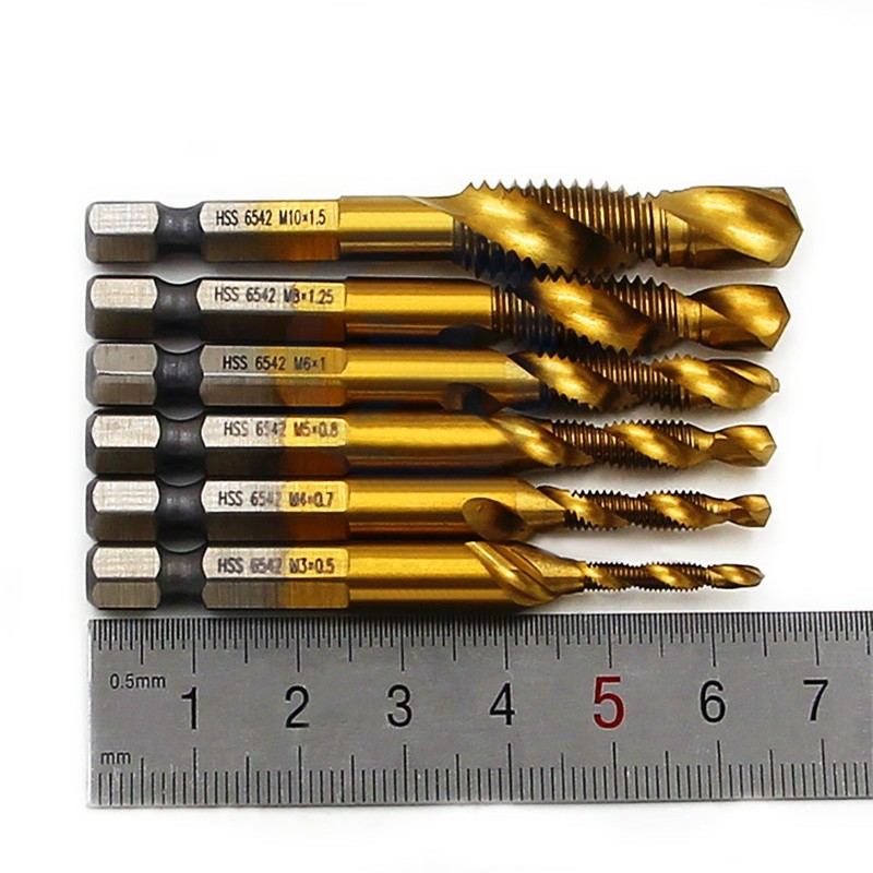 NUZAMAS 6 Piece Screw Thread Tap Drill Set Hex Shank
