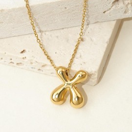 Viwind Letter Pendant Necklace Women's Chain 18 Carat Gold A-Z Necklace for Women Bubble Letter 48 cm Adjustable with Gift Box, Stainless Steel, No Gemstone