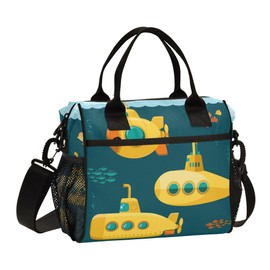 Glaphy Yellow Pattern Submarine Cute Lunch Bag Insulated Lunch Tote Bags Cooler Lunch Box Food Container for Men Women Adults