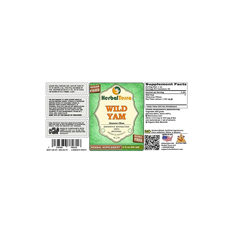 Wild Yam (Dioscorea Villosa) Glycerite, Dried Tuber Alcohol-FREE Liquid Extract