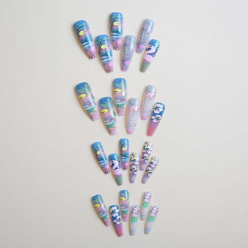 QQPPOLIU Square Long Press on Nails,Fake Nails with Designs,Full Cover