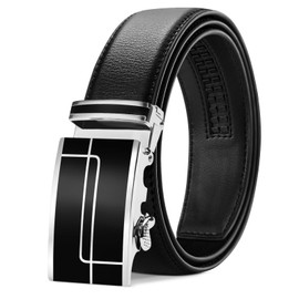 LAKIDAY Men's Belt, Ratchet Automatic Buckle Belt for Men, Business Suit, Leather Belt, 35 mm Belt, Adjustable Size, Black 04