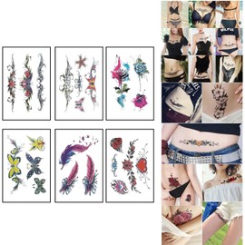 6 Pegatinas De Tatuaje De Plumas Cubierta De Cintura Y Pierna Cicatriz Flor Mariposa Pintura Corporal Abdomen Tatuaje Temporal Pegatinas