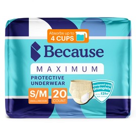 Because Discreet Maximum Adult Incontinence & Postpartum Underwear for Women, High Absorbency, Disposable, Absorbs Up to 4 Cups, Beige, Small/Medium, 20