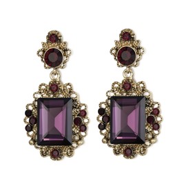 BriLove Victorian Style Statement Dangle Pierced Earrings for Women, Rhinestone Crystal Vintage Inspired Emerald Cut Earring for Party Prom Costume Jewelry Amethyst Color Antique-Gold-Tone