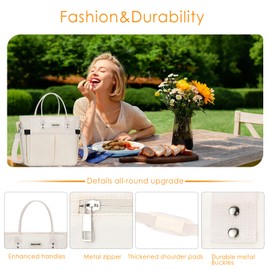 MAXTOP Lunch Bag Women for Work Insulated Thermal Lunch Box with Wide-Open Pocket Reusable Leakproof Cooler Bags with Removable Shoulder Strap for Teacher Nurse Office Picnic Travel Beige