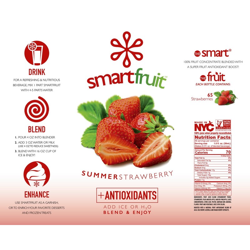 Smartfruit Summer Strawberry + Antioxidants, 100% Real Fruit Purée, Non-GMO,