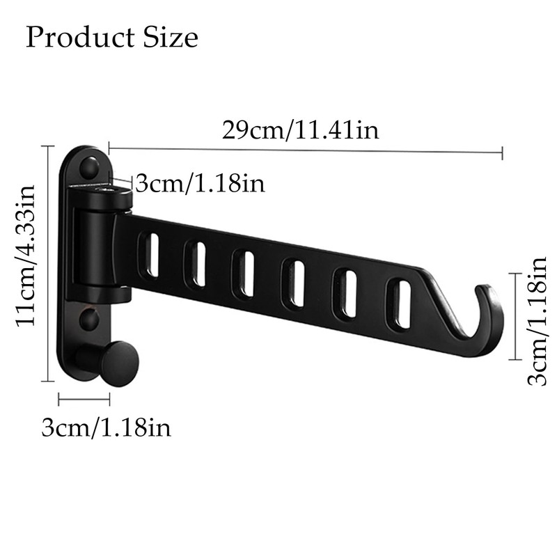 Aluminium Wall Clothes Rack Coat Hook Foldable Balcony 180° Rotating