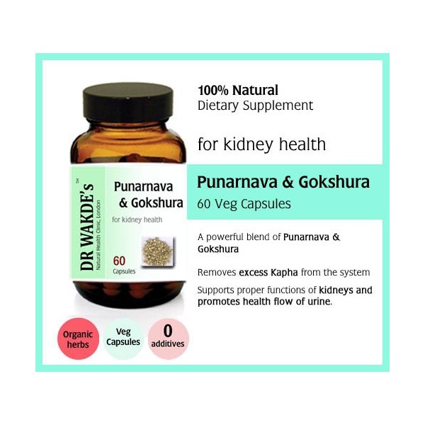 DR WAKDE'S Punarnava & Gokshura Capsules (60 Veg Caps, Promotes Healthy Urinary Flush, Ayurvedic Supplement, Vegan, Herbal, All Natural, Made in UK)