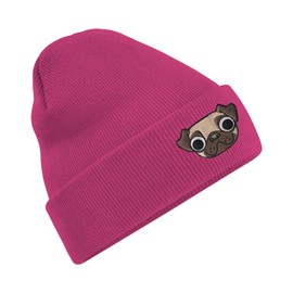 Bang Tidy Clothing Pug Hat - Dog Lovers Gifts for Women Men - Knitted Ladies Winter Hats - Embroidered - Acrylic - Pink