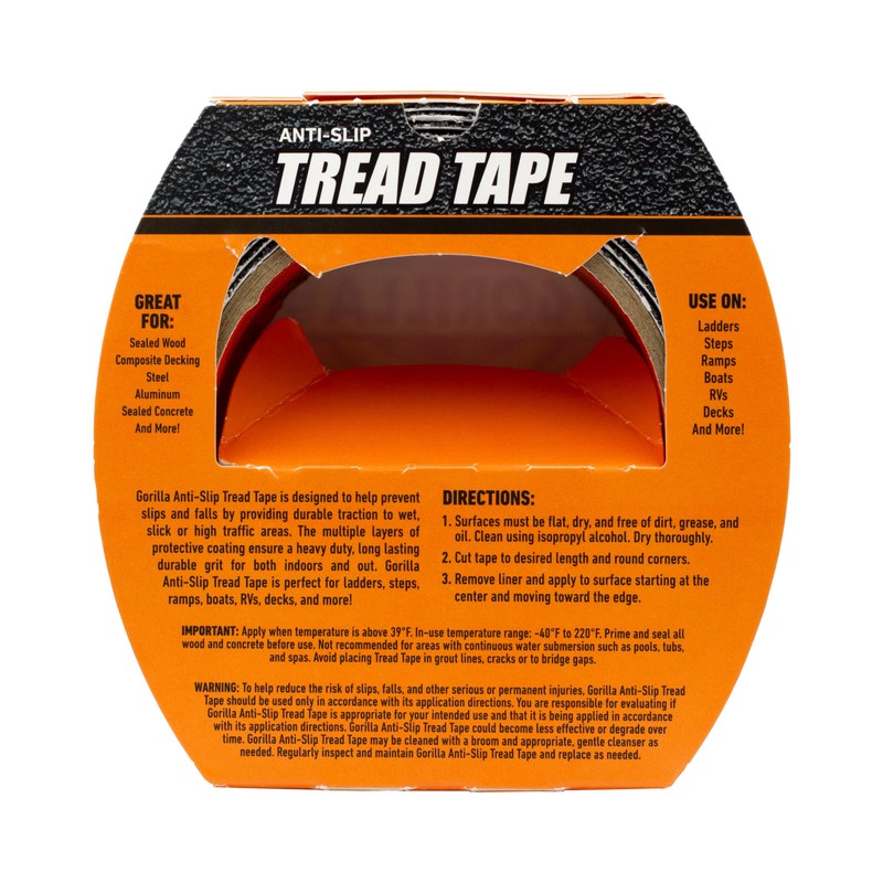 Gorilla Anti-Slip Tread Tape, 2" x 10' Roll, Black, (Pack